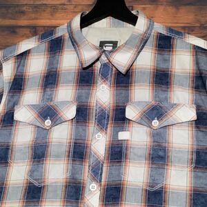 G-Star RAW Tacoma Plaid Western Shirt Men XXL Blue Orange Short Sleeve Button Up